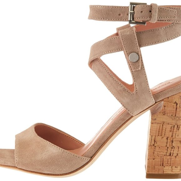 SIGERSON MORRISON Paulina2 Block Cork Heel Suede Beige Sandals Size 7 1/2 - Picture 4 of 5